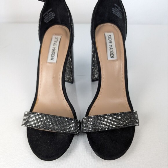 Steve Madden Carrson Sparkly Heels Black Rhinestone Block Sandals 10M - Picture 7 of 9
